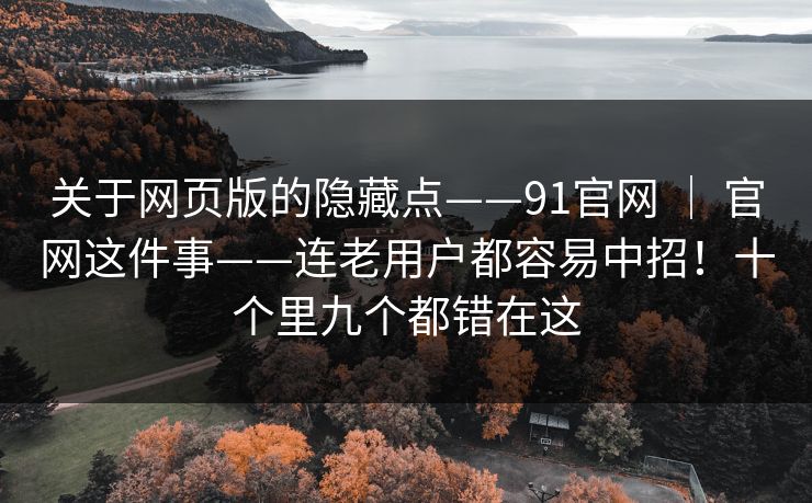 关于网页版的隐藏点——91官网 ｜ 官网这件事——连老用户都容易中招！十个里九个都错在这